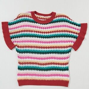 Women Ruffle Sleeve Knit Top Multicolor